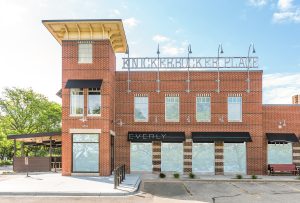 Red colored brick exterior of restaurant