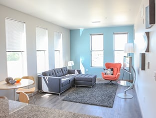 Modern styled living room inside 2500 Rimrock