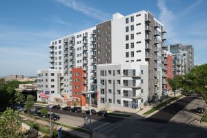 Exterior of downtown Madison, WI 12 story apartment building