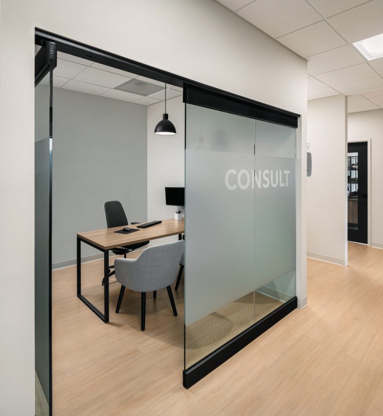 Dental Office Private consult room with glass frosted doors