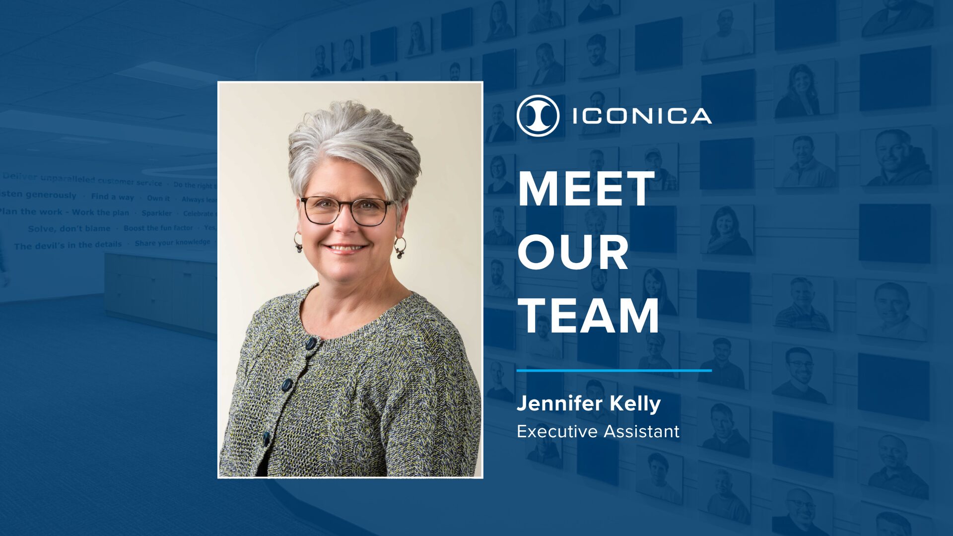 Meet Our Team graphic featuring Jennifer, our executive assistant
