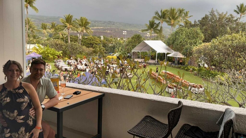 A couple on a patio in Hawaii 