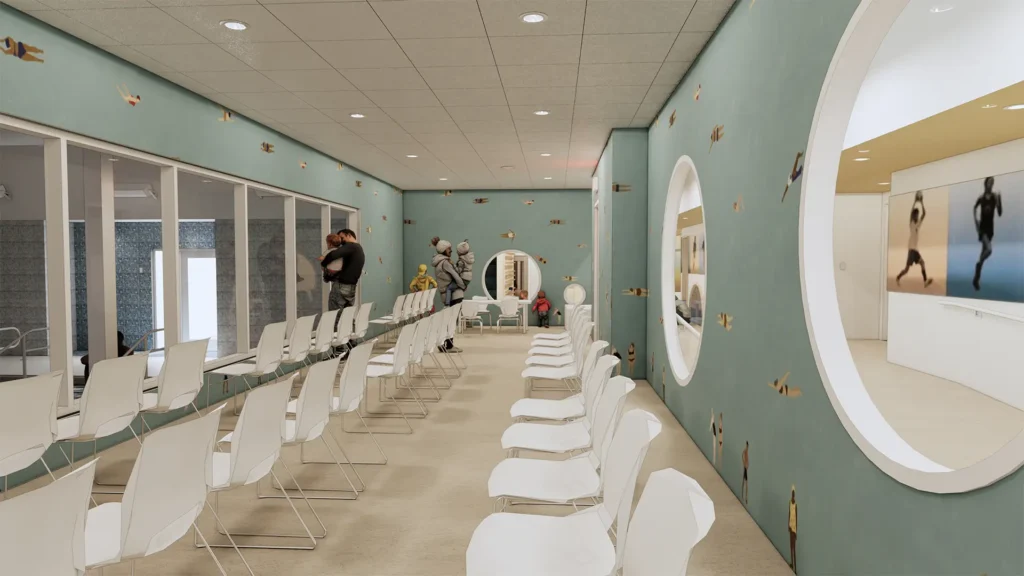 MSCR West aquatic center caregiver viewing area design rendering, Madison WI