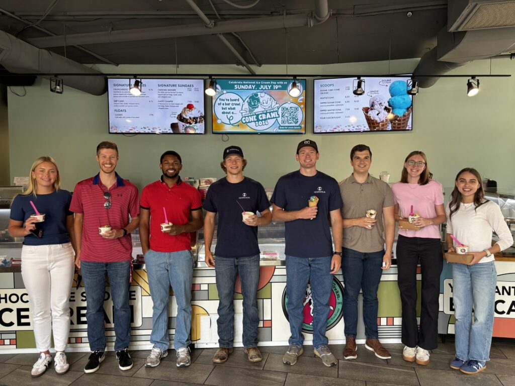group photo of interns enjoying ice  cream together